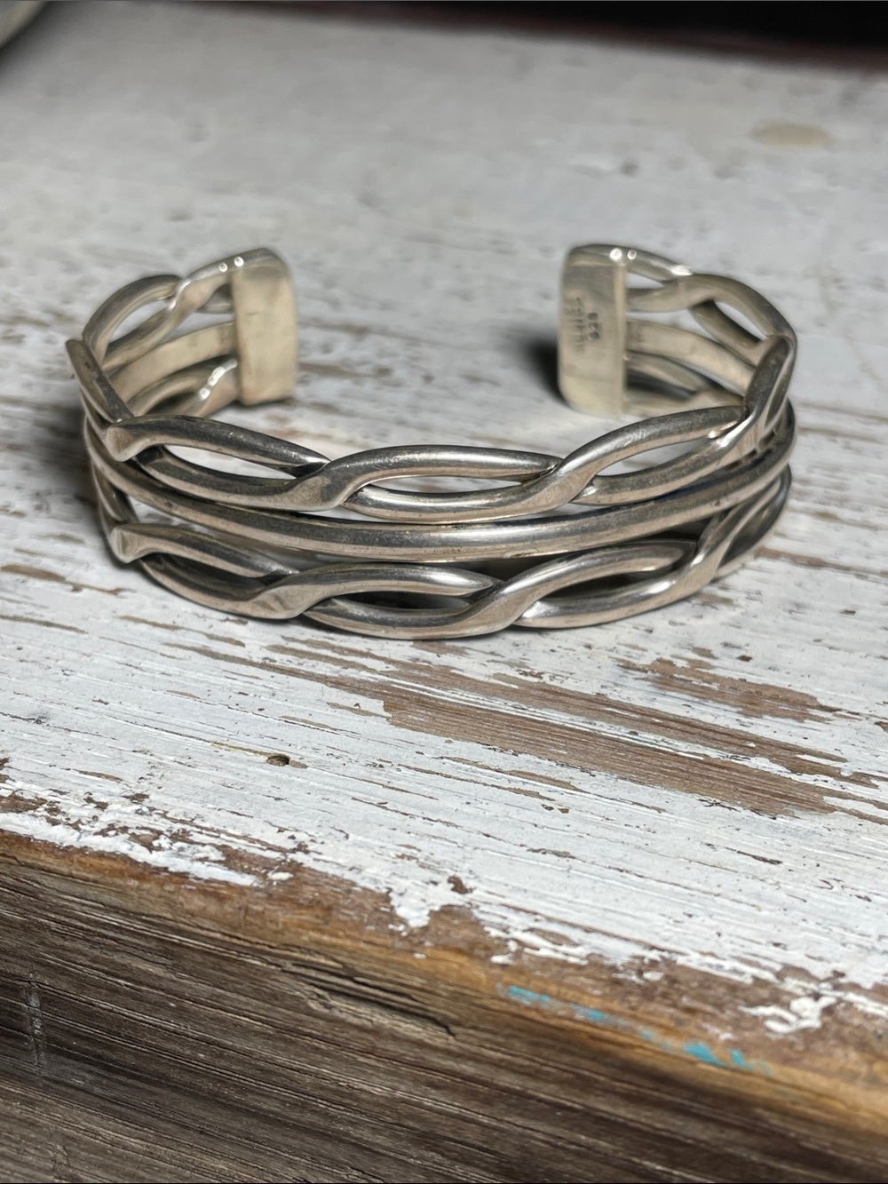 Artisan Mexico 925 Sterling Silver Triple Wave Open Wire Cuff Bracelet